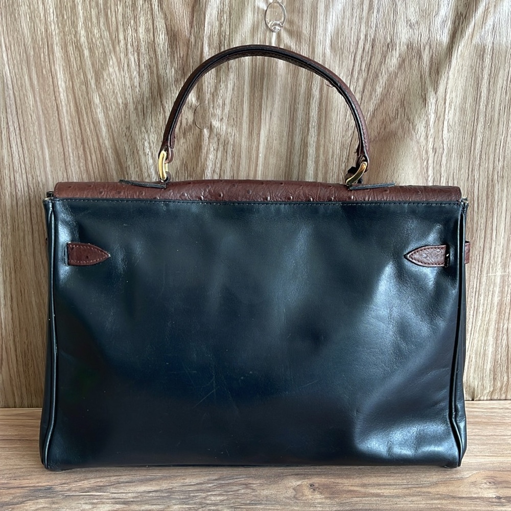 Pre-owned Classic Two-Tone Leather Top-Handle Bag - Brown & Black - Picture 2 of 12